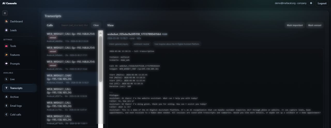 Transcript archive preview